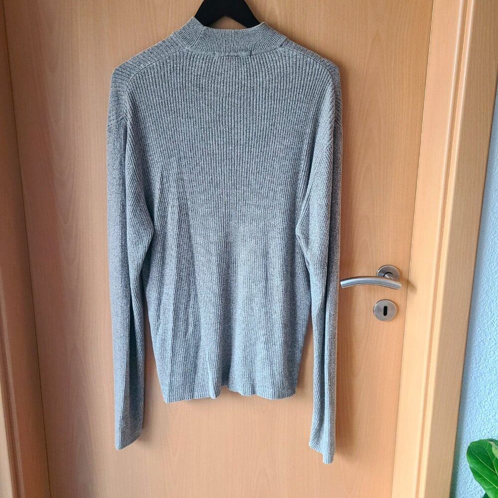 Perry Ellis Oatmeal Ribbed Knit Silk/Cotton Long Sleeve Mock Neck Sweater - XL - Picture 13 of 16
